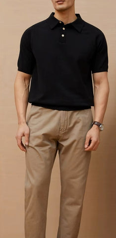 MelForx Knit Men’s Button Tee - Cotton Blend Short Sleeve